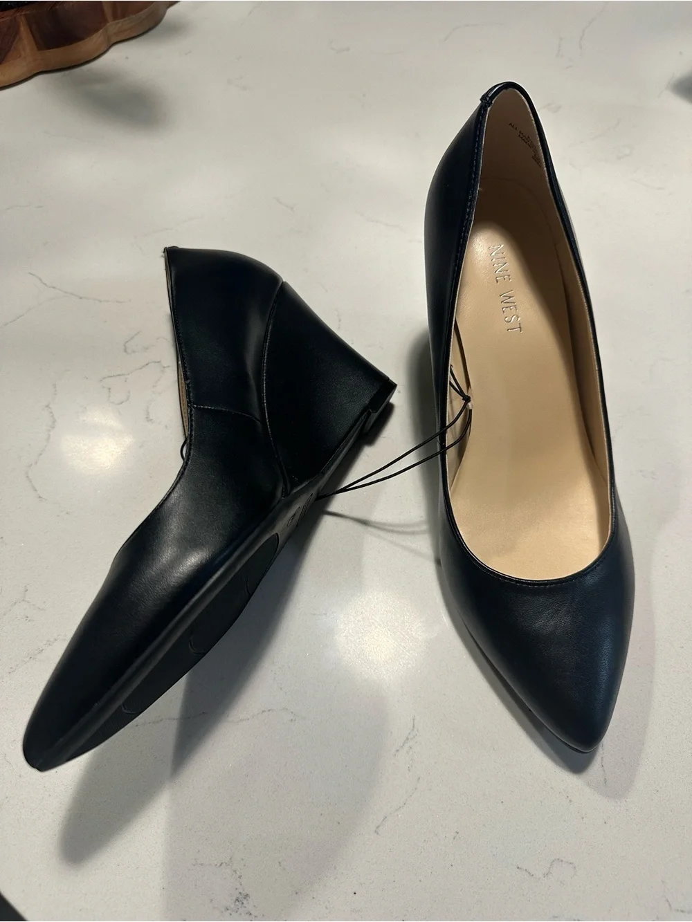 Nine West Black Pointed-Toe Leather-Look Pumps